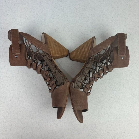 Vince Camuto Evel Caged Gladiator Sandal Stack Heel Brown Nubuck 7.5 - Picture 4 of 9